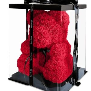 Rózsa maci örök virág habrózsa maci díszdobozban 40 cm