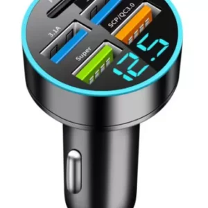 Autós töltő + voltmérő - 4USB + USB-C - PD+2 SUPER+QC3.1+3.1 - 12-24V
