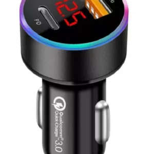 Autós töltő + voltmérő - USB + USB-C (PD) - Quick Charge 3.0 - 12-24V