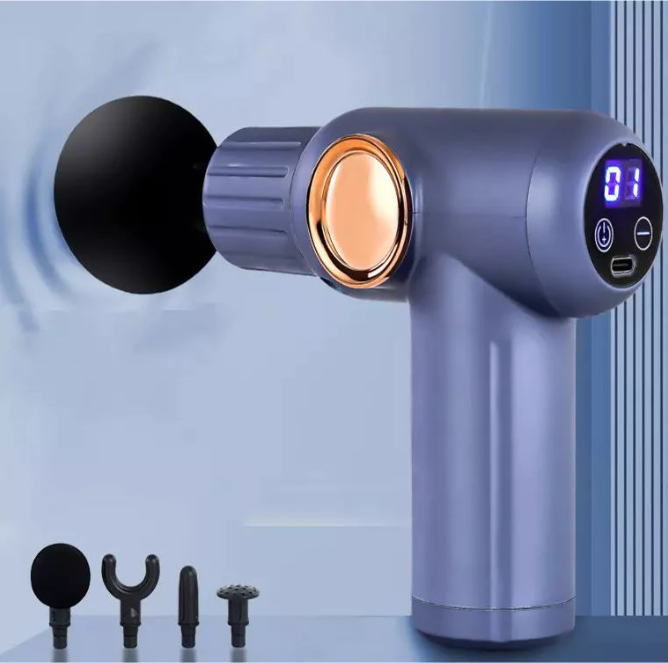 Akkumulátoros masszázspisztoly izomlazító és regeneráló készülék 4 masszázsfejjel