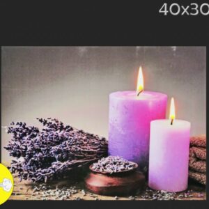 LED-es világító falikép levendula és gyertya