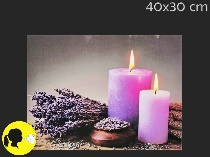 LED-es világító falikép levendula és gyertya