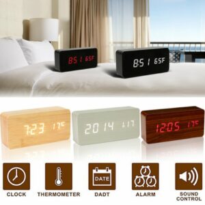 Fa design asztali óra LED kijelzővel ébresztő funkcióval