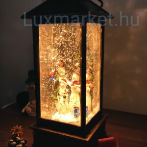Karácsonyi világító zenélő hóesést imitáló LED lámpás 28 cm hóemberek motívummal