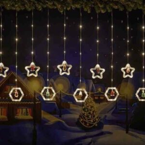 Karácsonyi motívumos LED fényfüzér több színben csillag-hatszög