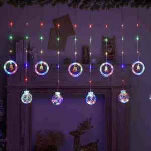 Karácsonyi színes LED hógömb fényfüzér Mikulás figurákkal 3 m