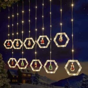 Karácsonyi motívumos LED fényfüzér több színben hatszög