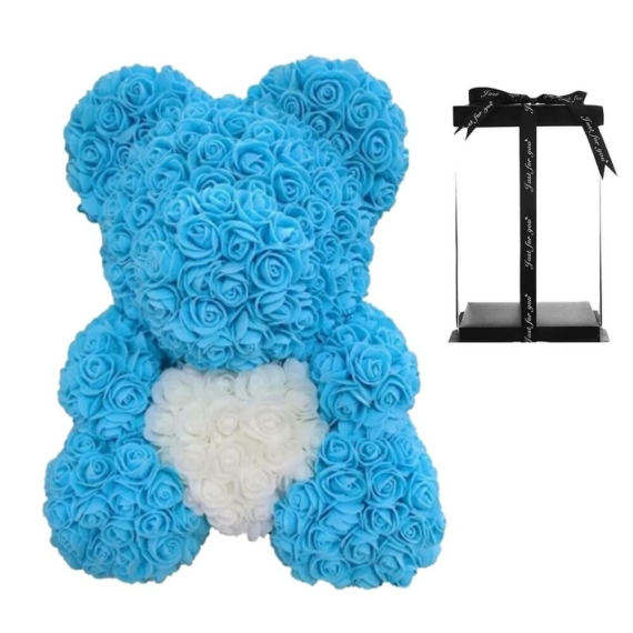 Rózsa maci örök virág habrózsa maci díszdobozban 25 cm